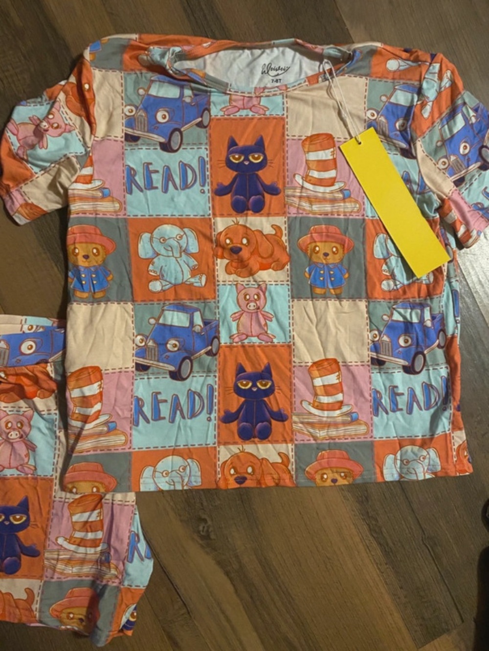 Kids Bamboo shirt and short set  Storybook Print size 7/8